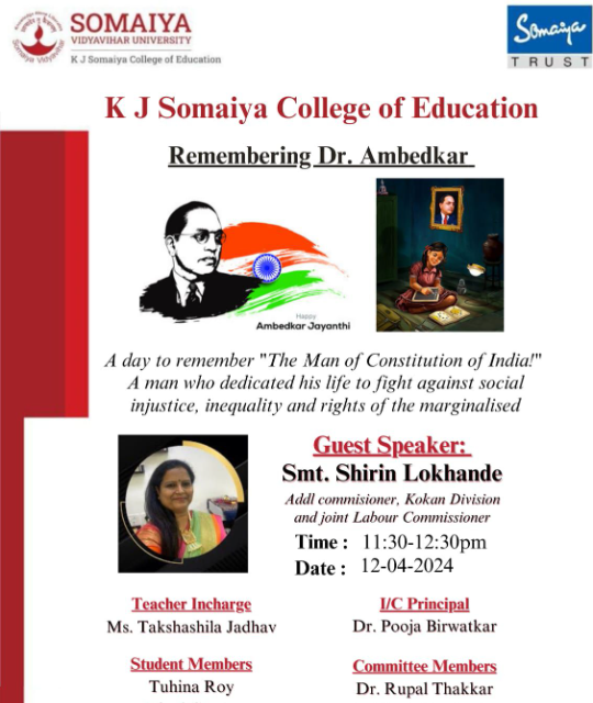 2024-04-12 11:30:00 K J Somaiya College of Education Remembering Dr. Ambedkar