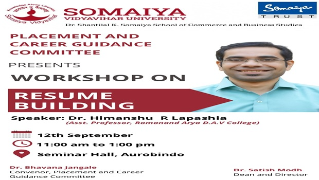 2025-09-12 11:00:00 Dr. Shantilal K Somaiya School of Commerce and Business Studies Workshop on RESUME BUILDING