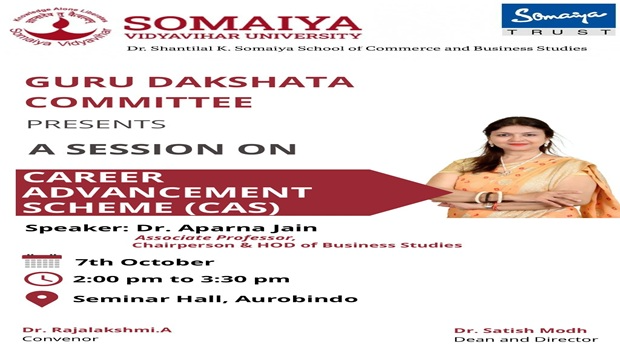 2025-10-07 14:00:00 Dr. Shantilal K Somaiya School of Commerce and Business Studies A session on Career Advancement Scheme (CAS)