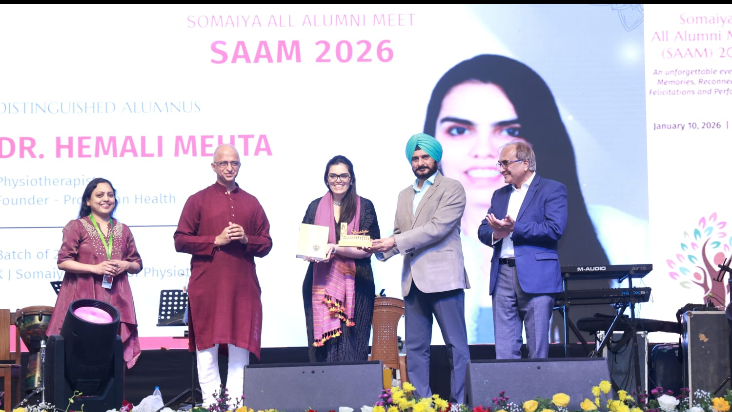 2026-02-06 11:56:00  Congratulations to Dr. Hemali Mehta (UG alum 2008-2012) for being felicitated as a distinguished alumnus at Somaiya All Alumni Meet 2026