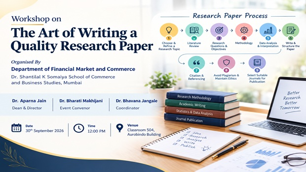 2026-09-30 12:00:00 Dr. Shantilal K Somaiya School of Commerce and Business Studies Workshop on The art of writing a quaility Research Paper 
