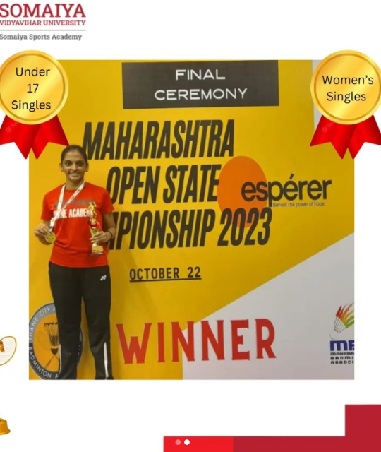 2023-10-27 12:00:00 Somaiya Sports Academy Isha Patil clinched not one, but TWO gold medals in the Under 17 singles and womens singles categories